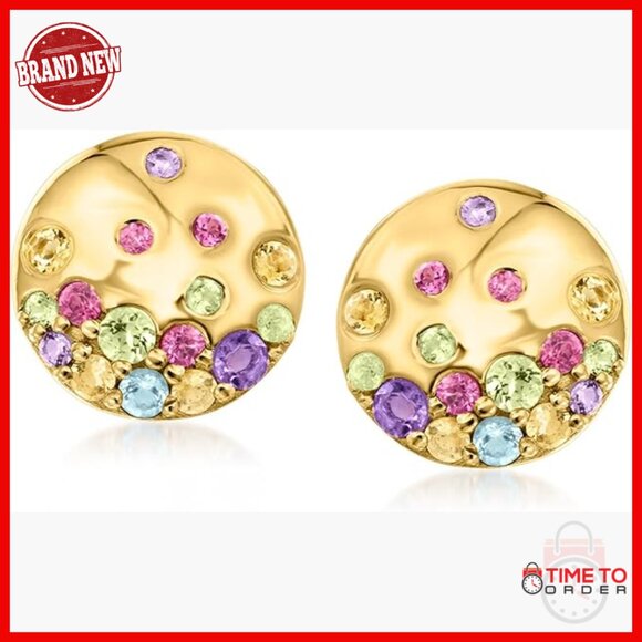 18kt Gold Multi-Gemstone Drop Earrings 0.46ct Diameter 3/8